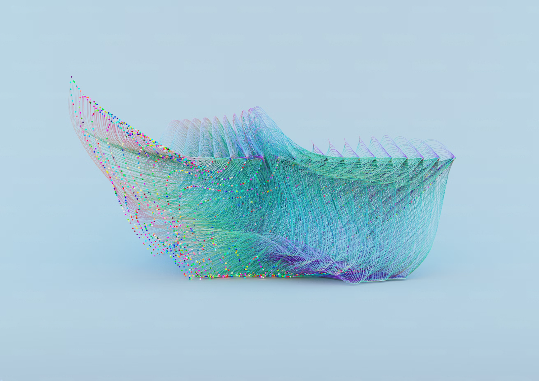 Abstract data visualization transforming into wireframe mesh