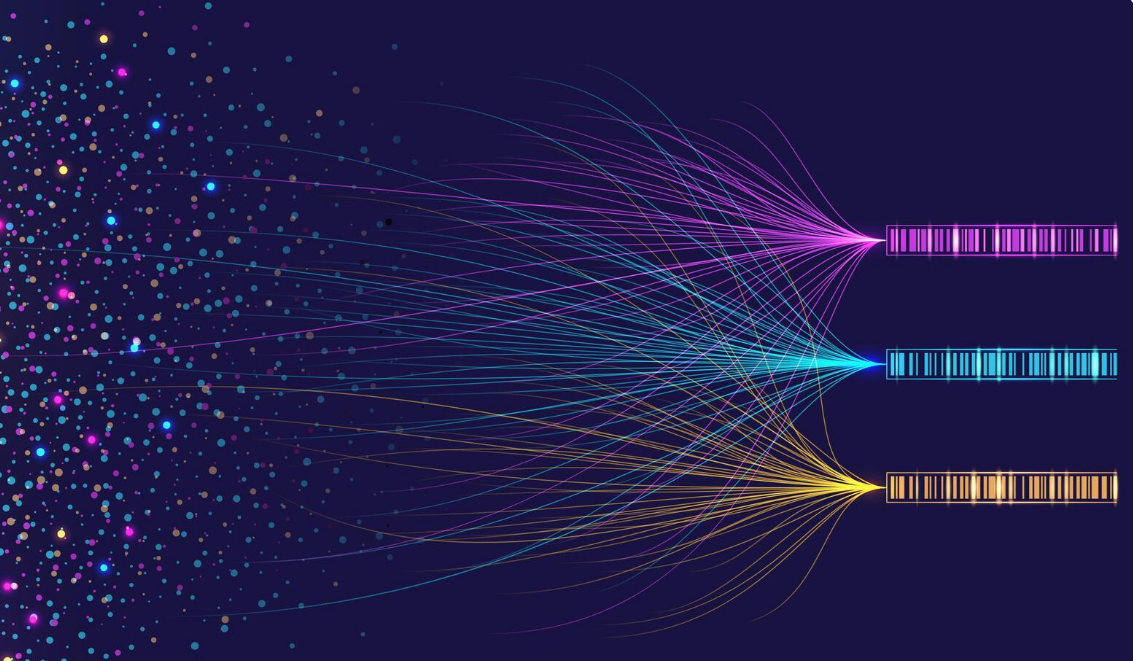 Data visualization with colorful converging lines