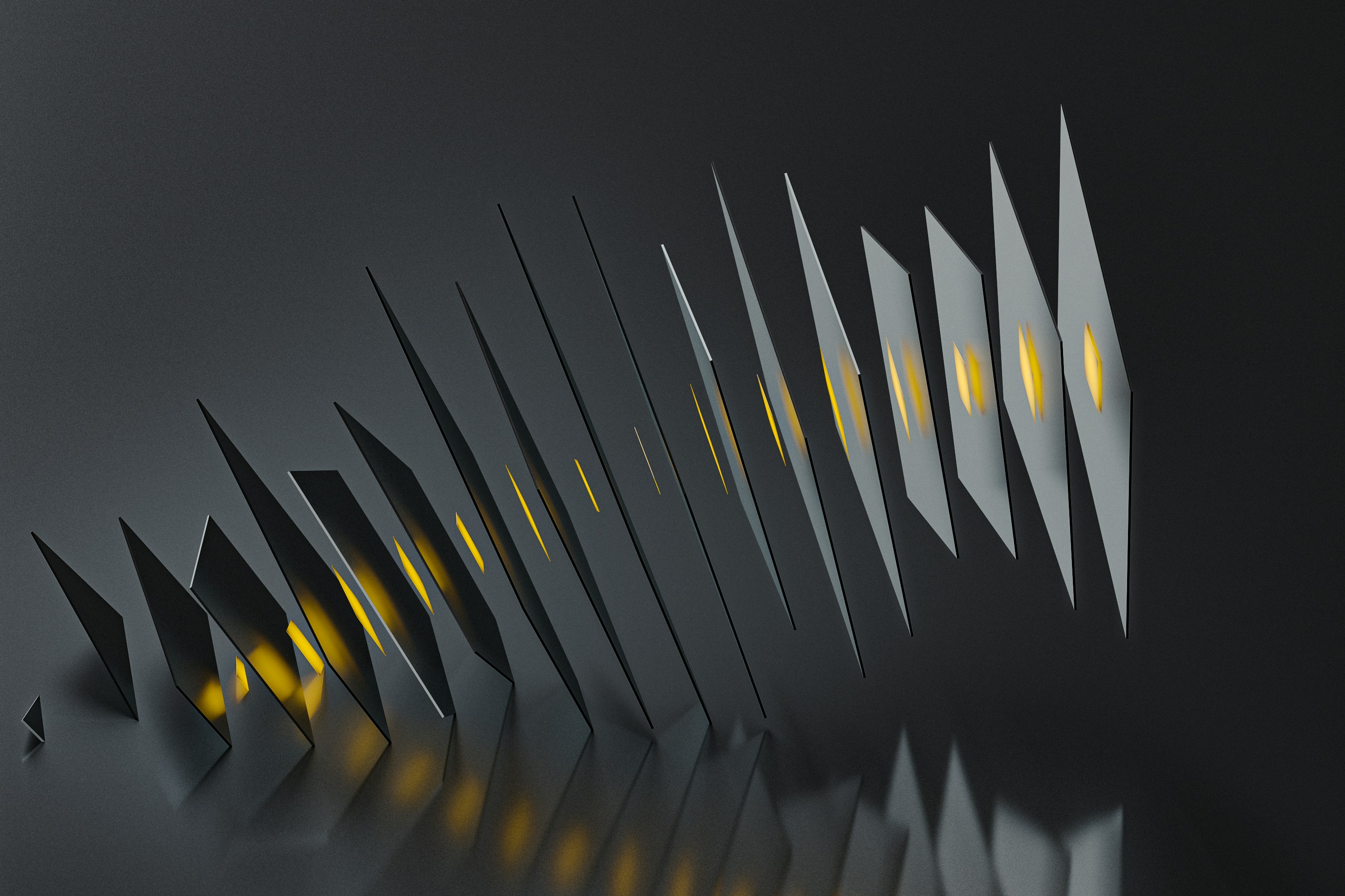 Abstract geometric art with sharp angular shapes and golden light representing ownership and clarity